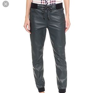 MOTHER navy blue leather joggers